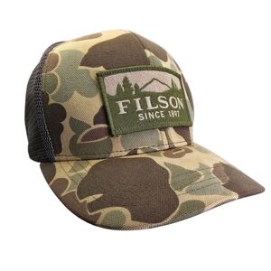 Filson Mesh Logger Cap CAMO SCENIC 20237078 Rare Hat EUC Cotton & Leather OSFA